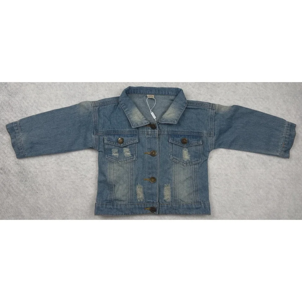 IBTOM CASTLE Baby Girls 6/12M (80) Distressed‎ Denim Light Wash Jacket NWT